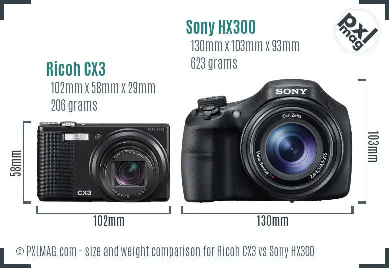 Ricoh CX3 vs Sony HX300 size comparison