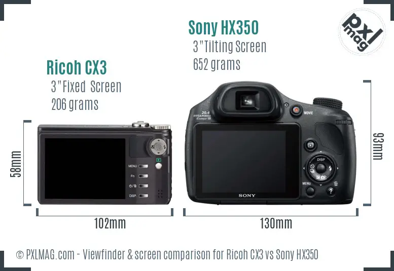 Ricoh CX3 vs Sony HX350 Screen and Viewfinder comparison