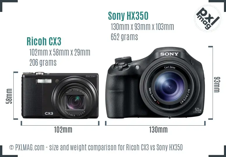 Ricoh CX3 vs Sony HX350 size comparison