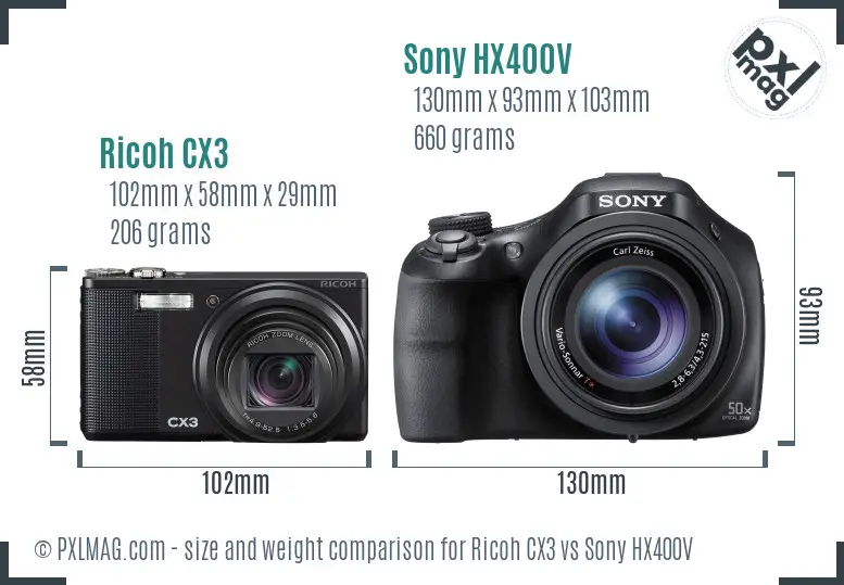 Ricoh CX3 vs Sony HX400V size comparison