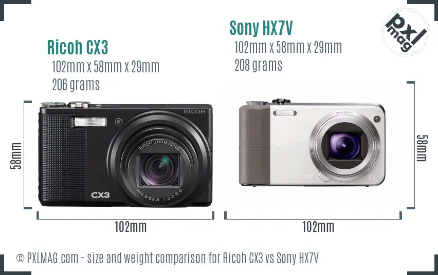 Ricoh CX3 vs Sony HX7V size comparison