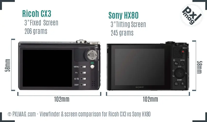 Ricoh CX3 vs Sony HX80 Screen and Viewfinder comparison