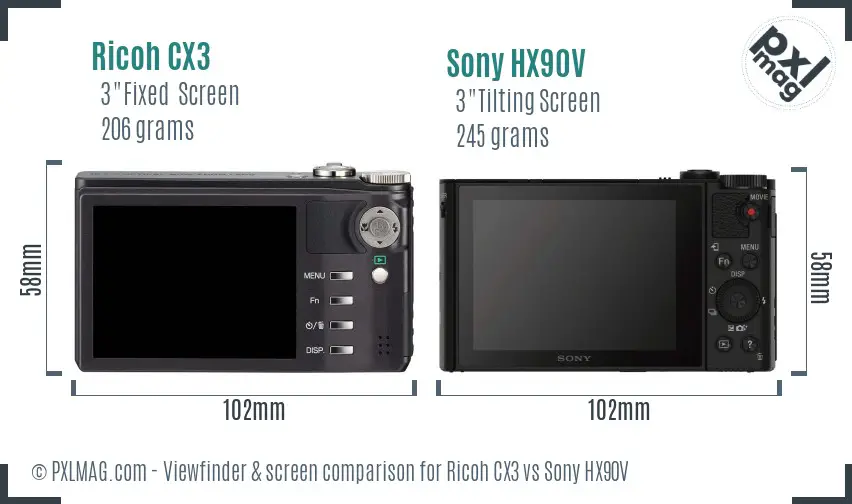 Ricoh CX3 vs Sony HX90V Screen and Viewfinder comparison