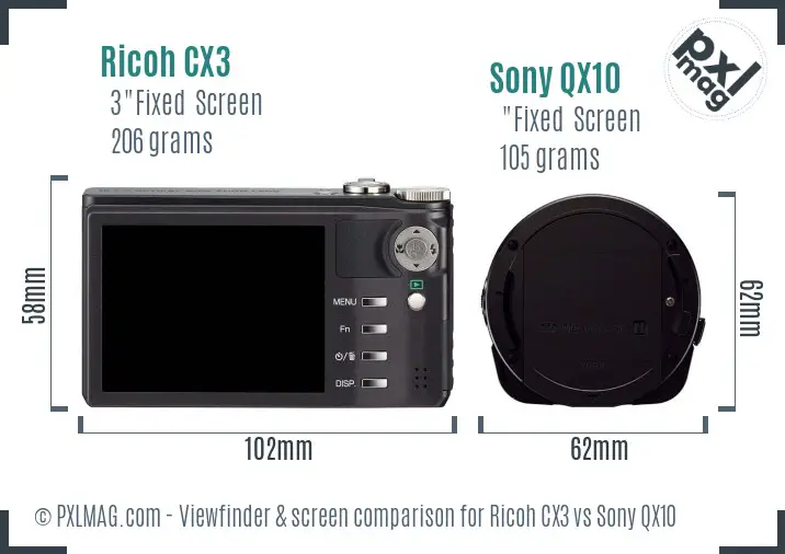 Ricoh CX3 vs Sony QX10 Screen and Viewfinder comparison
