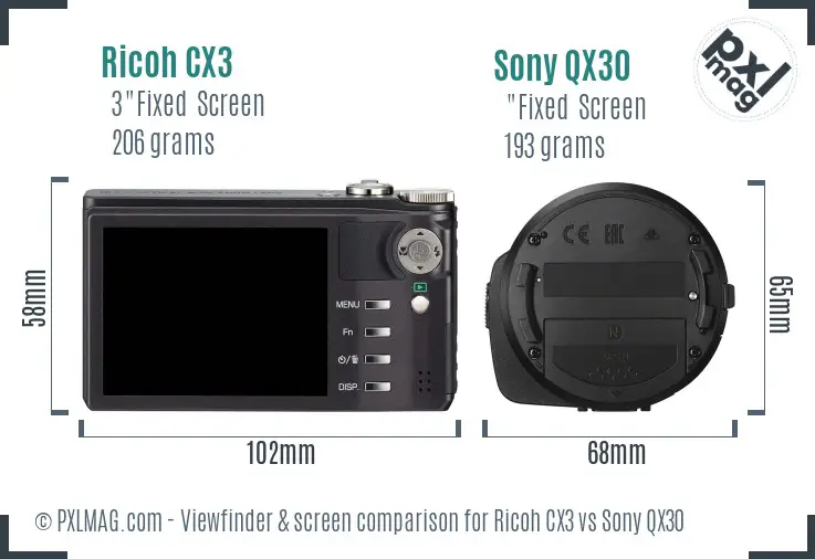 Ricoh CX3 vs Sony QX30 Screen and Viewfinder comparison Ricoh CX3 vs Sony QX30 Screen and Viewfinder comparison