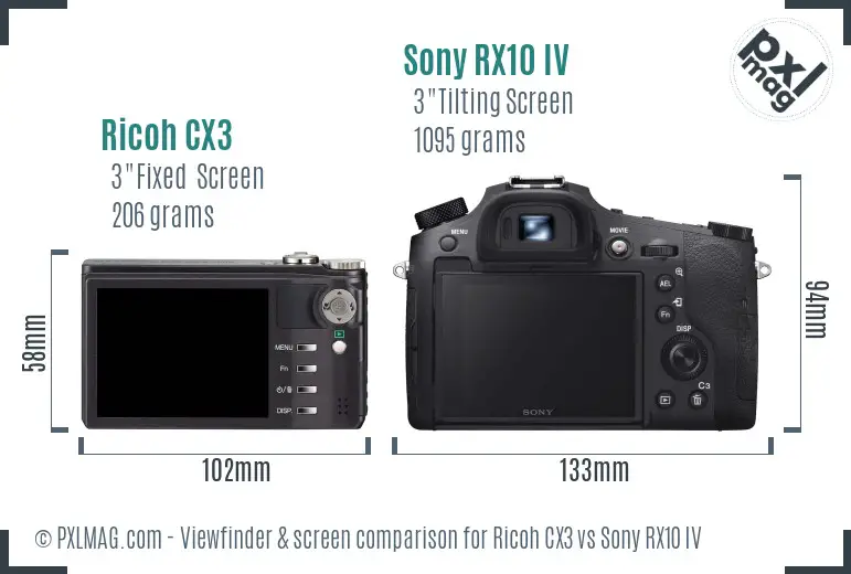 Ricoh CX3 vs Sony RX10 IV Screen and Viewfinder comparison