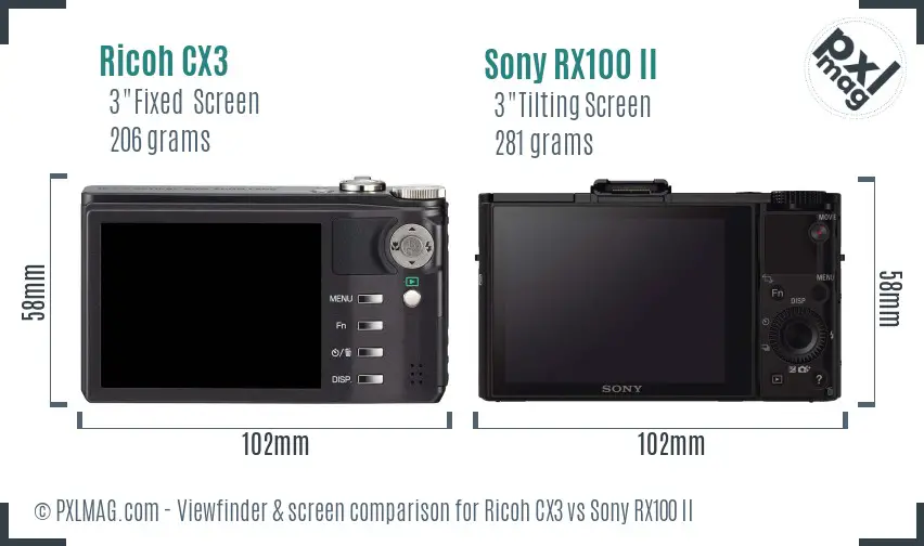 Ricoh CX3 vs Sony RX100 II Screen and Viewfinder comparison