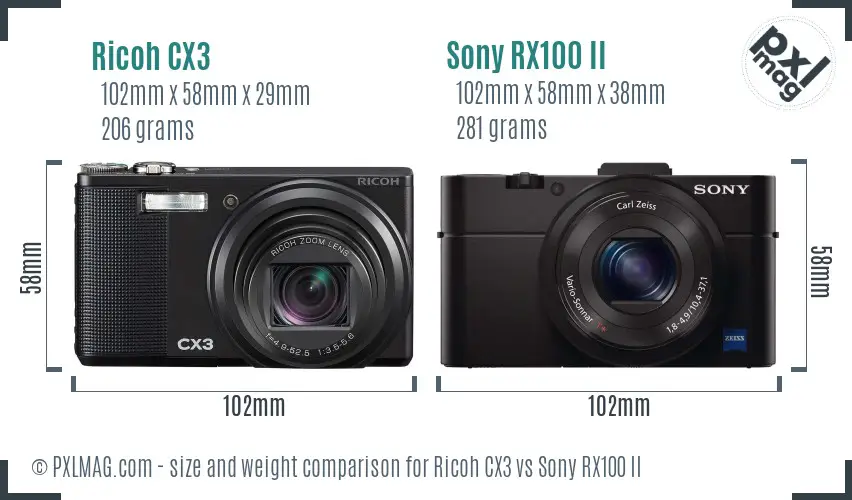 Ricoh CX3 vs Sony RX100 II size comparison