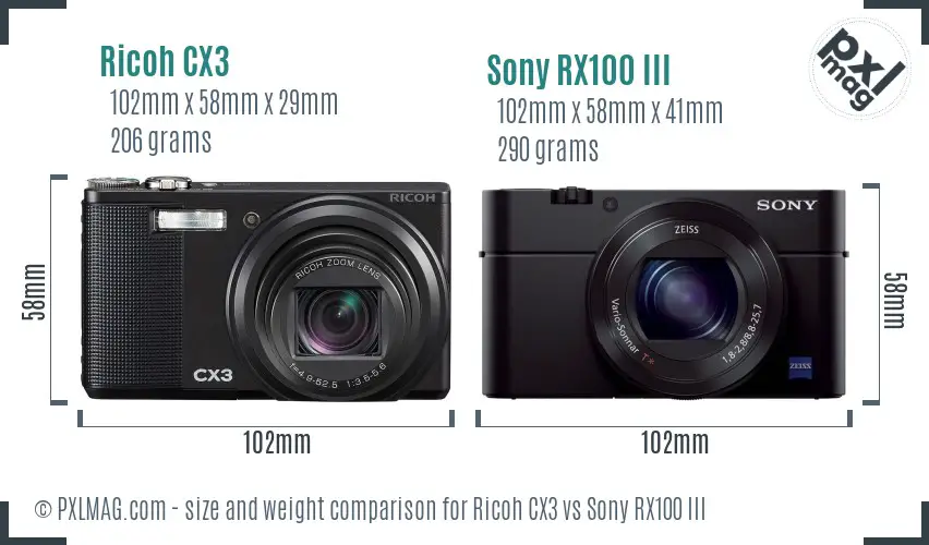 Ricoh CX3 vs Sony RX100 III size comparison