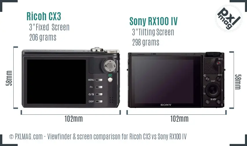 Ricoh CX3 vs Sony RX100 IV Screen and Viewfinder comparison