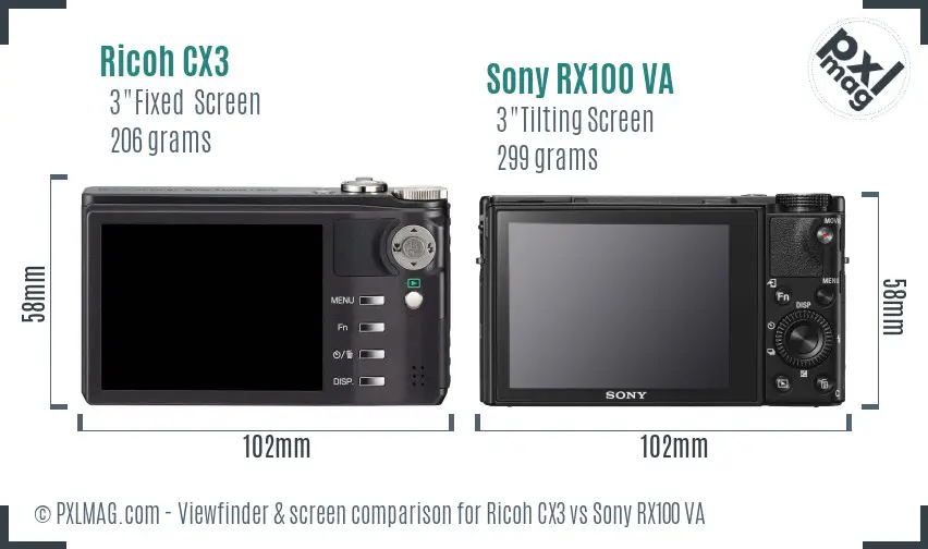 Ricoh CX3 vs Sony RX100 VA Screen and Viewfinder comparison