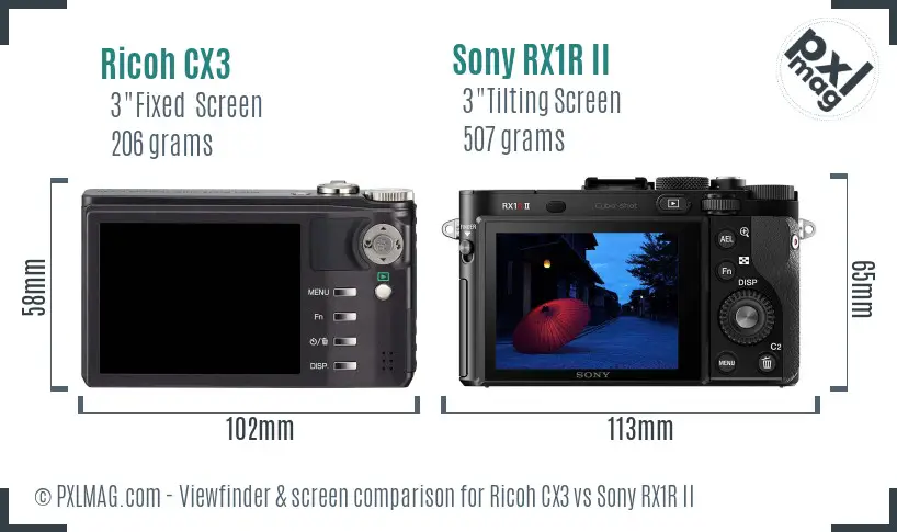 Ricoh CX3 vs Sony RX1R II Screen and Viewfinder comparison
