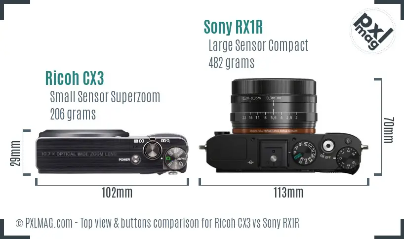 Ricoh CX3 vs Sony RX1R top view buttons comparison