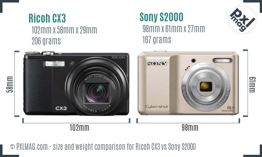Ricoh CX3 vs Sony S2000 size comparison