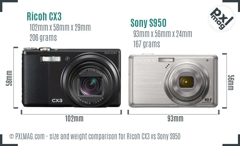 Ricoh CX3 vs Sony S950 size comparison