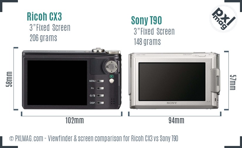 Ricoh CX3 vs Sony T90 Screen and Viewfinder comparison