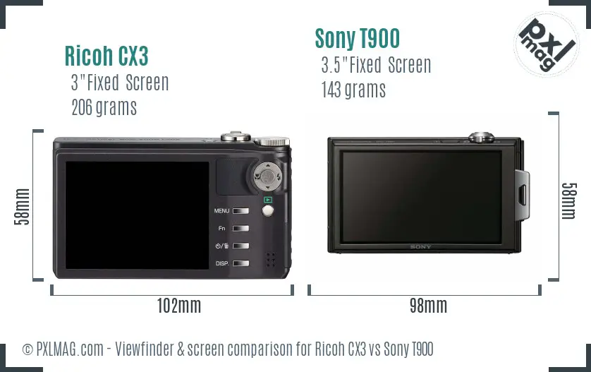 Ricoh CX3 vs Sony T900 Screen and Viewfinder comparison