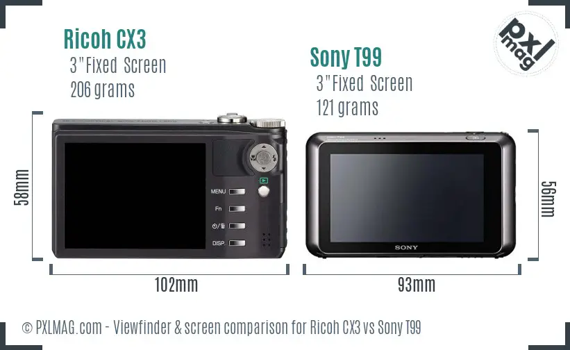 Ricoh CX3 vs Sony T99 Screen and Viewfinder comparison