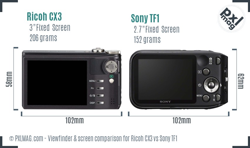 Ricoh CX3 vs Sony TF1 Screen and Viewfinder comparison