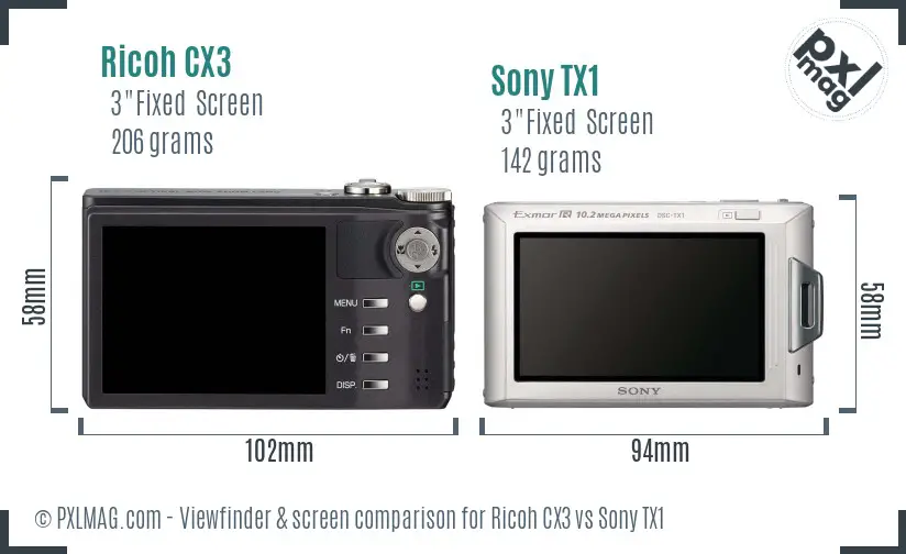 Ricoh CX3 vs Sony TX1 Screen and Viewfinder comparison