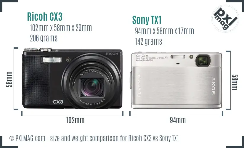 Ricoh CX3 vs Sony TX1 size comparison