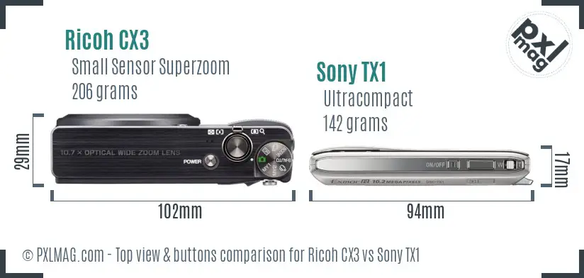 Ricoh CX3 vs Sony TX1 top view buttons comparison