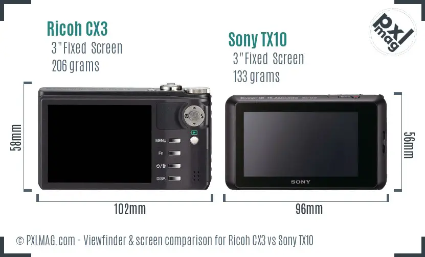 Ricoh CX3 vs Sony TX10 Screen and Viewfinder comparison