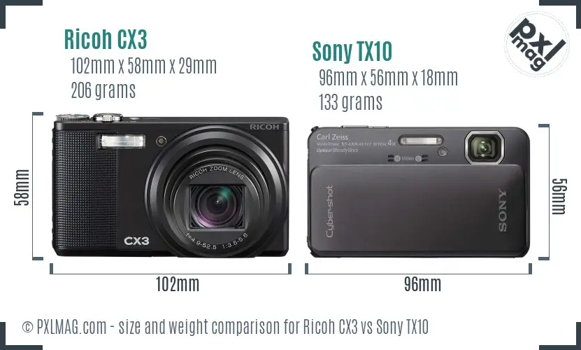 Ricoh CX3 vs Sony TX10 size comparison