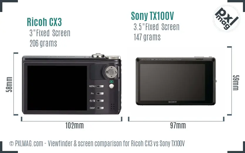 Ricoh CX3 vs Sony TX100V Screen and Viewfinder comparison