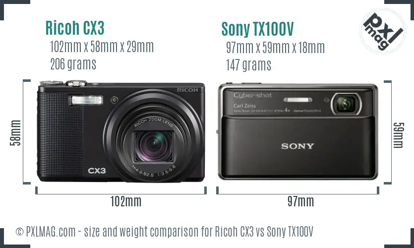 Ricoh CX3 vs Sony TX100V size comparison