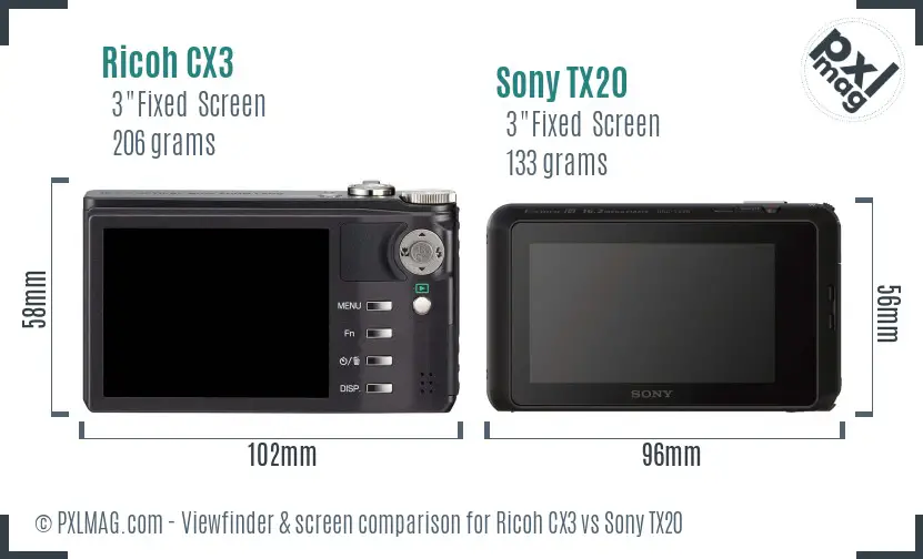 Ricoh CX3 vs Sony TX20 Screen and Viewfinder comparison