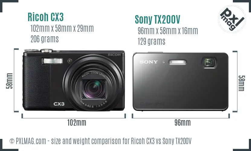 Ricoh CX3 vs Sony TX200V size comparison