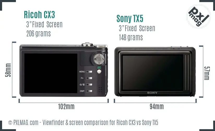 Ricoh CX3 vs Sony TX5 Screen and Viewfinder comparison