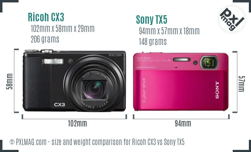 Ricoh CX3 vs Sony TX5 size comparison