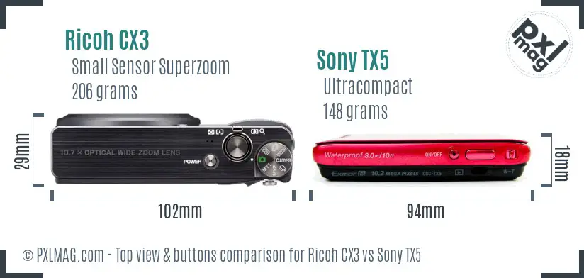 Ricoh CX3 vs Sony TX5 top view buttons comparison
