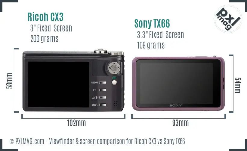 Ricoh CX3 vs Sony TX66 Screen and Viewfinder comparison
