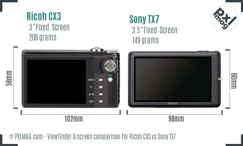Ricoh CX3 vs Sony TX7 Screen and Viewfinder comparison