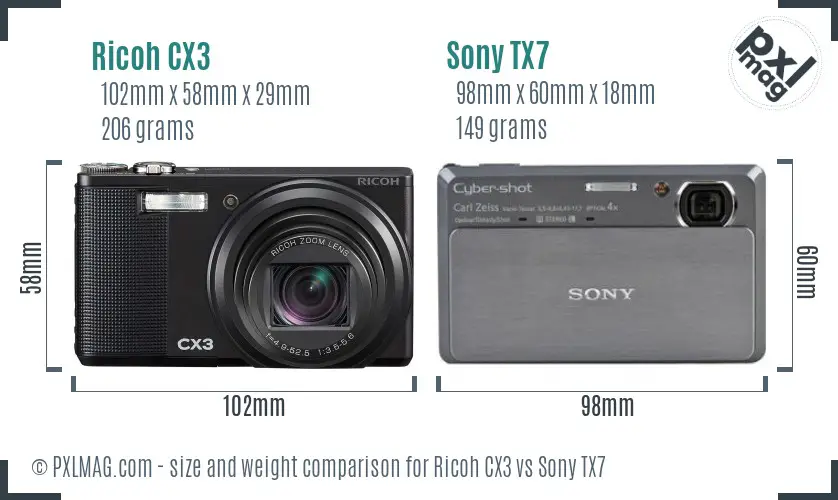 Ricoh CX3 vs Sony TX7 size comparison