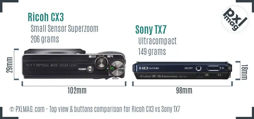 Ricoh CX3 vs Sony TX7 top view buttons comparison