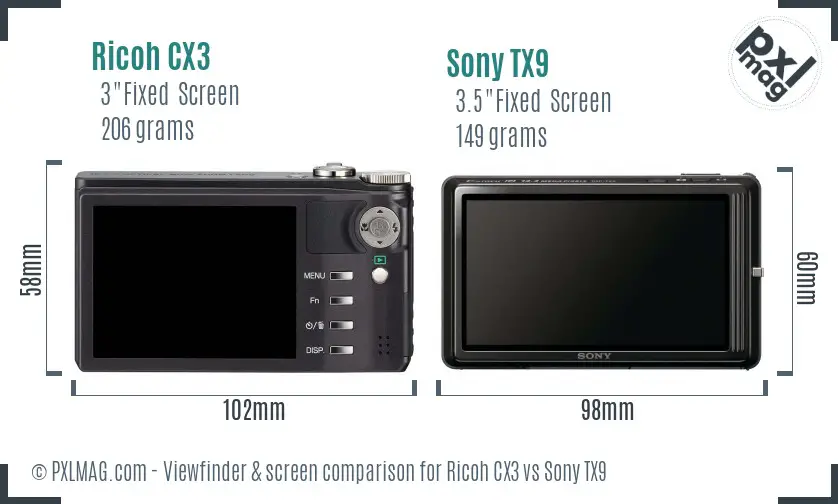 Ricoh CX3 vs Sony TX9 Screen and Viewfinder comparison
