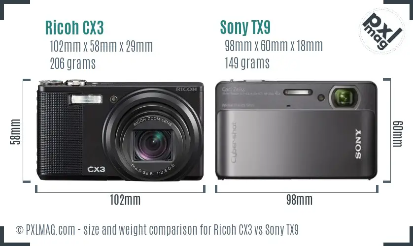Ricoh CX3 vs Sony TX9 size comparison