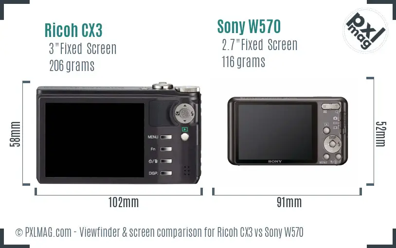Ricoh CX3 vs Sony W570 Screen and Viewfinder comparison