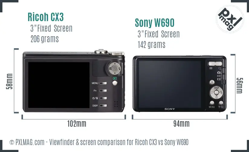 Ricoh CX3 vs Sony W690 Screen and Viewfinder comparison