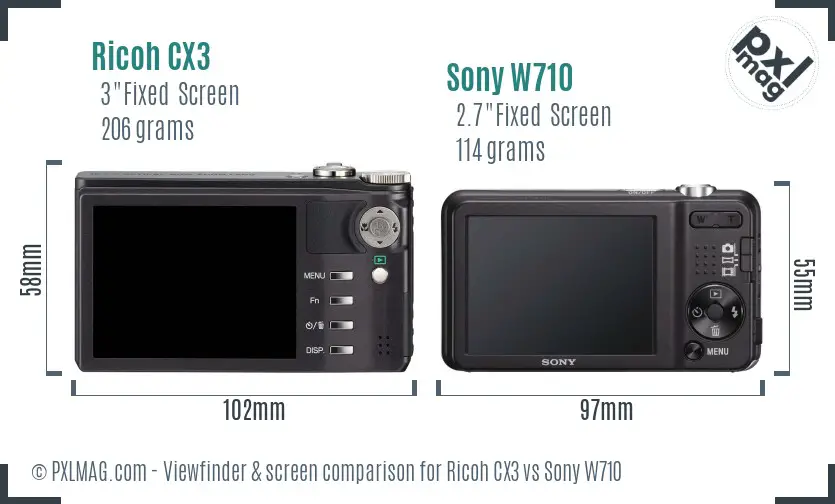 Ricoh CX3 vs Sony W710 Screen and Viewfinder comparison