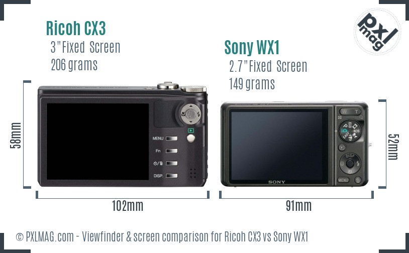 Ricoh CX3 vs Sony WX1 Screen and Viewfinder comparison