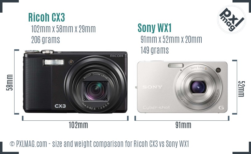 Ricoh CX3 vs Sony WX1 size comparison