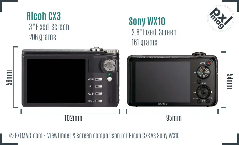 Ricoh CX3 vs Sony WX10 Screen and Viewfinder comparison