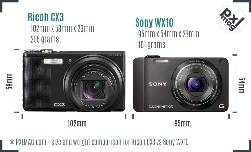 Ricoh CX3 vs Sony WX10 size comparison