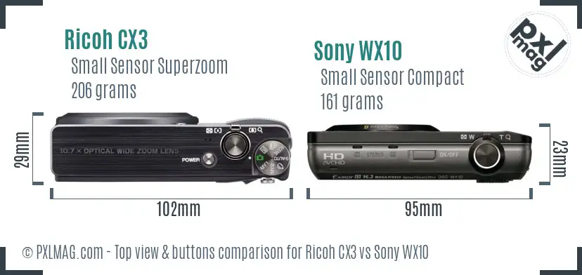 Ricoh CX3 vs Sony WX10 top view buttons comparison