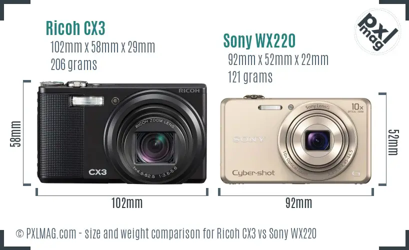 Ricoh CX3 vs Sony WX220 size comparison